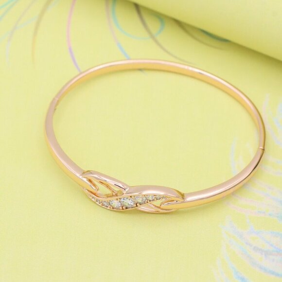 Rose Gold Bangle with Elegant Twist Design and Sparkling Stones, XPBL0521 - Picture 2 of 12